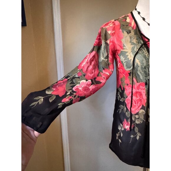 Anthropologie One Fine Day Sheer Floral Blouse Sz XS Button Front Romantic Boho - Picture 8 of 16